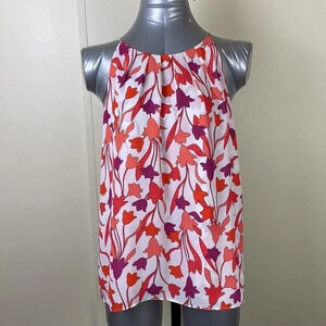 Floral print Business  casual halter high neck pink white purple top size medium